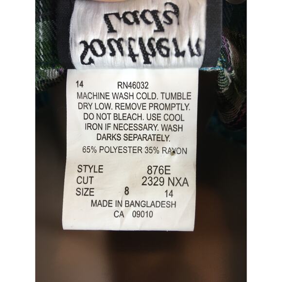 Southern‎ Lady Top Shacket Womens 8 Flannel Button Down Teal Blue & Green Plaid - Picture 15 of 15